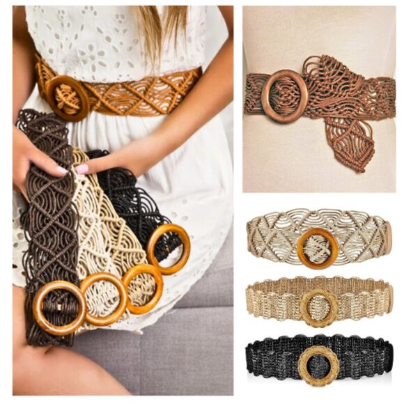 Urban Outfitters Woven Waxed Macrame Boho Bohemian Style Buckle Belt in 3 Colors - Picture 1 of 16